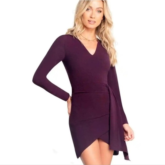 Dress The Population Aila Long Sleeve Body-con Mini Dress‎ in Purple Medium NWT - Picture 1 of 12